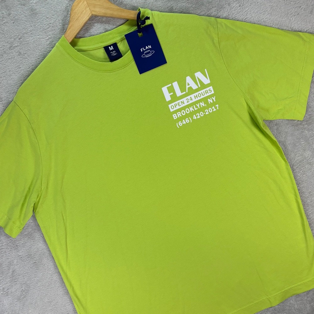 FLAN Men's Graphic T-Shirt Green Brooklyn Diner Organic Cotton Medium NWT
